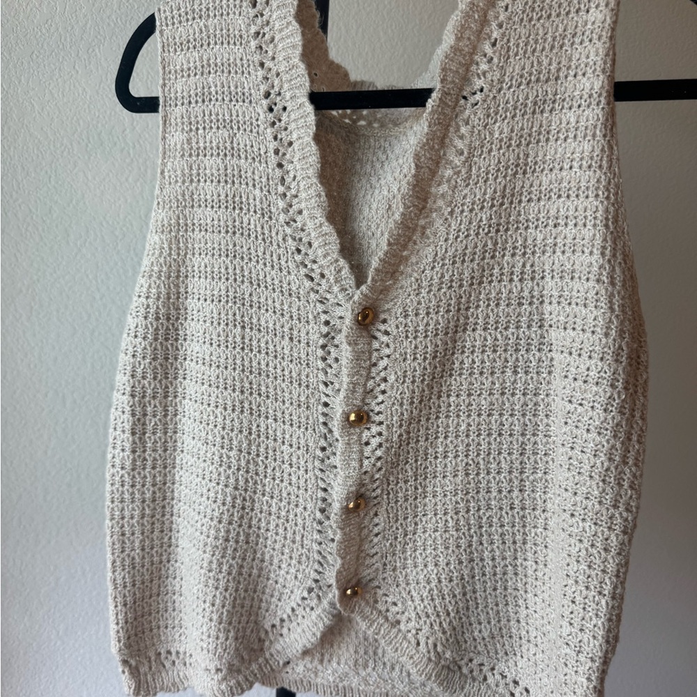 Beige Sleeveless Knit Top